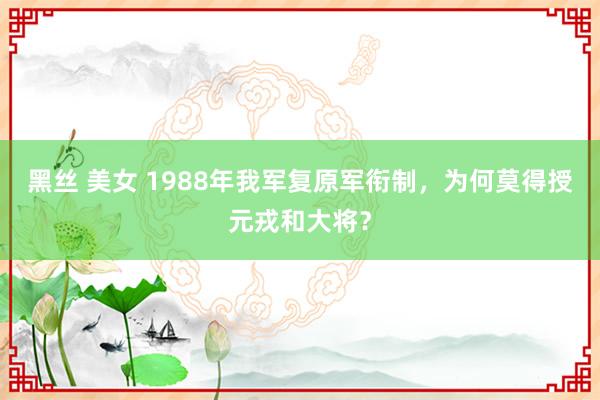 黑丝 美女 1988年我军复原军衔制，为何莫得授元戎和大将？